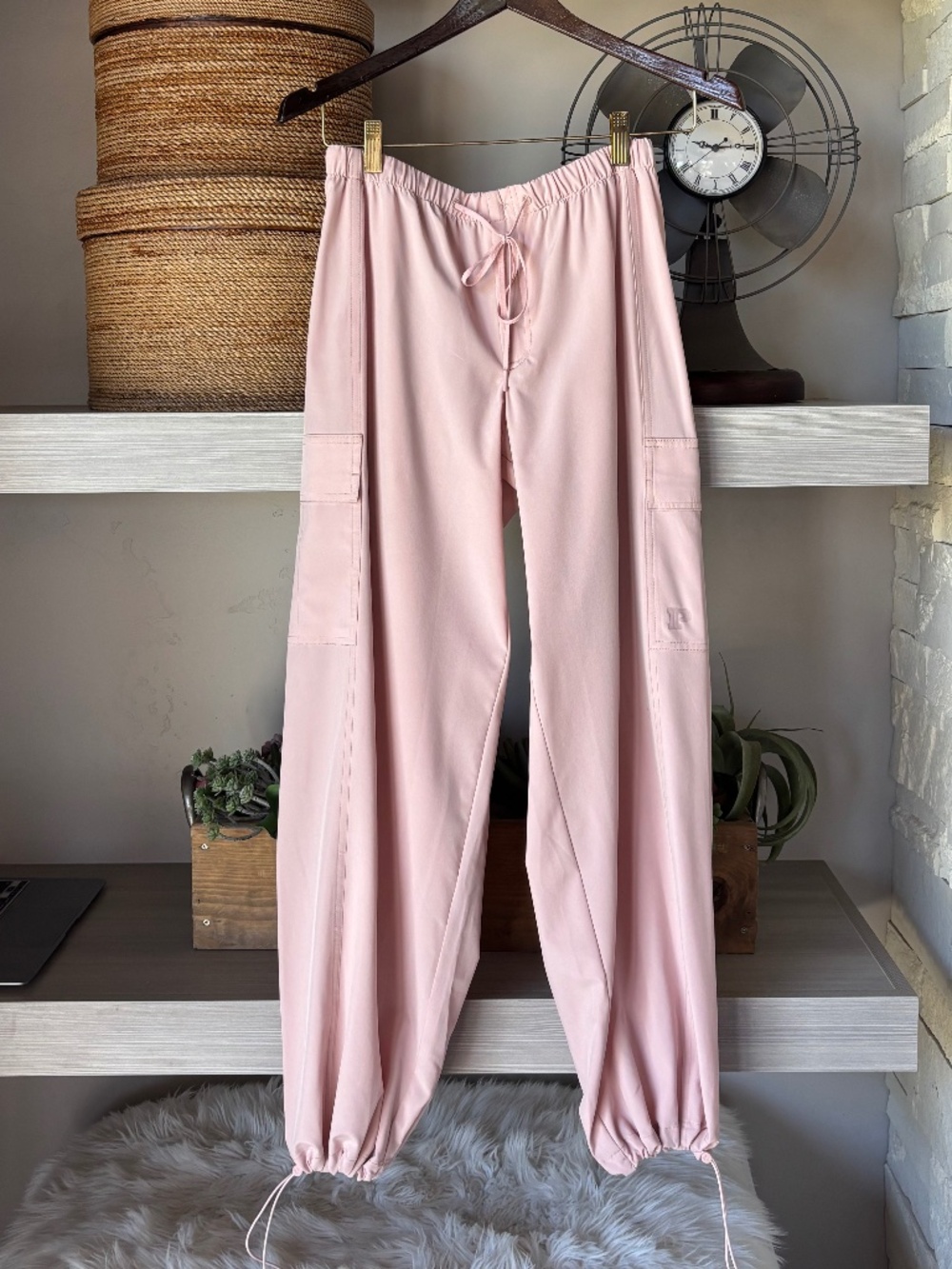 NWOT PINK Tech Stretch Cargo Jogger Parachute Pants in Pink  (S) - Picture 2 of 6